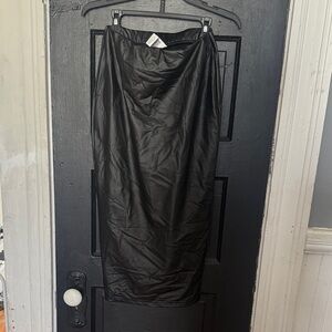 Black Faux Leather Midi Skirt set